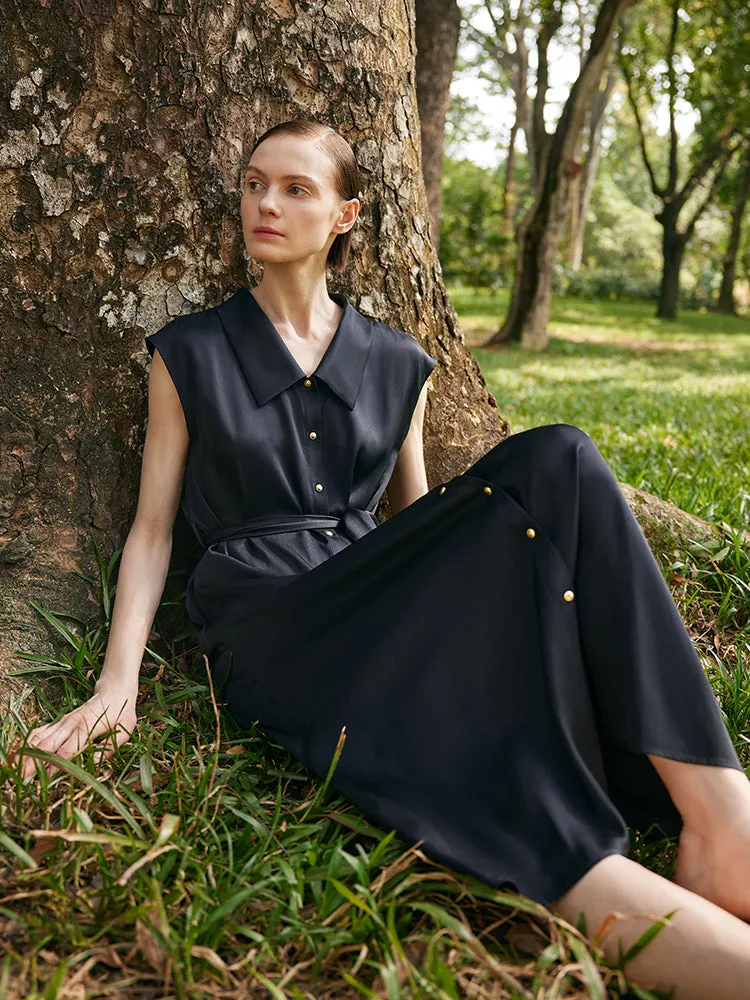 22 Momme Mulberry Silk Lapel Women Midi Dress With Belt sold by Goelia product image thumbnail 3