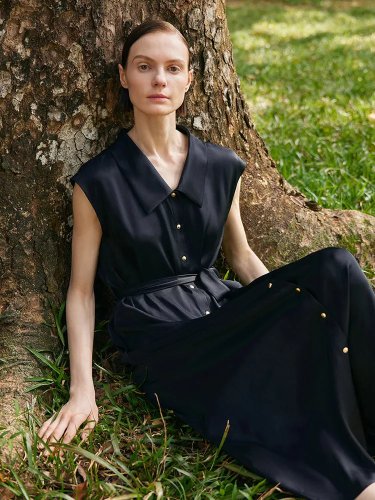 22 Momme Mulberry Silk Lapel Women Midi Dress With Belt sold by Goelia product image thumbnail 4