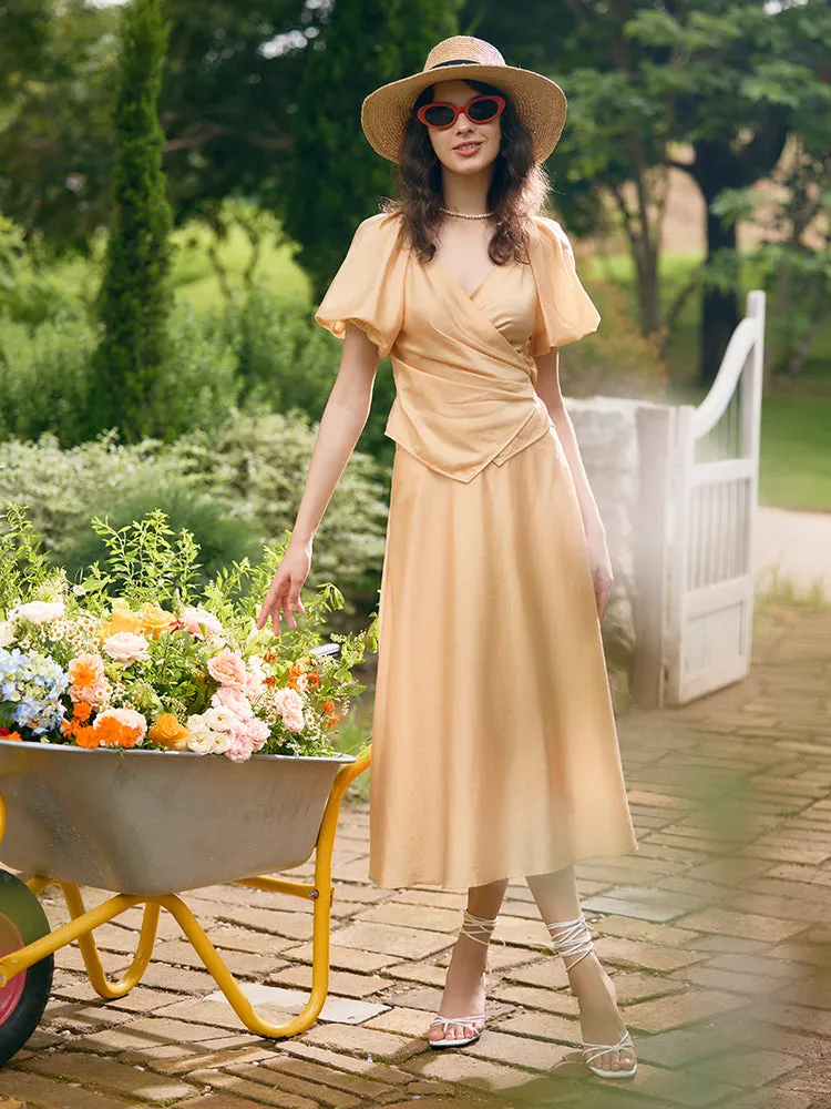 Puff Sleeves Wrapped Top And Skirt With Bottomed Camisole Three-Piece Set sold by Goelia product image thumbnail 2