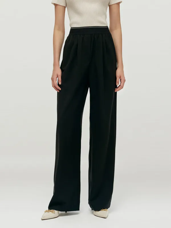 Worsted Woolen Straight Pants With Elastic Waistband sold by Goelia