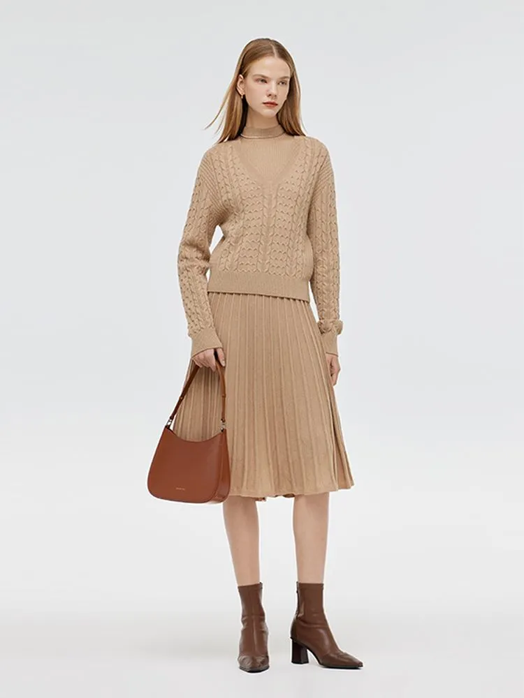 Wool V-Neck Women Sweater And Sleeveless Midi Dress Two-Piece Set sold by Goelia product image thumbnail 2