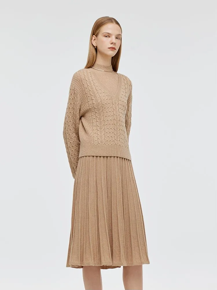 Wool V-Neck Women Sweater And Sleeveless Midi Dress Two-Piece Set sold by Goelia product image thumbnail 4