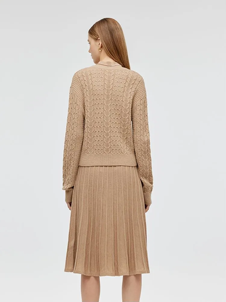 Wool V-Neck Women Sweater And Sleeveless Midi Dress Two-Piece Set sold by Goelia product image thumbnail 3