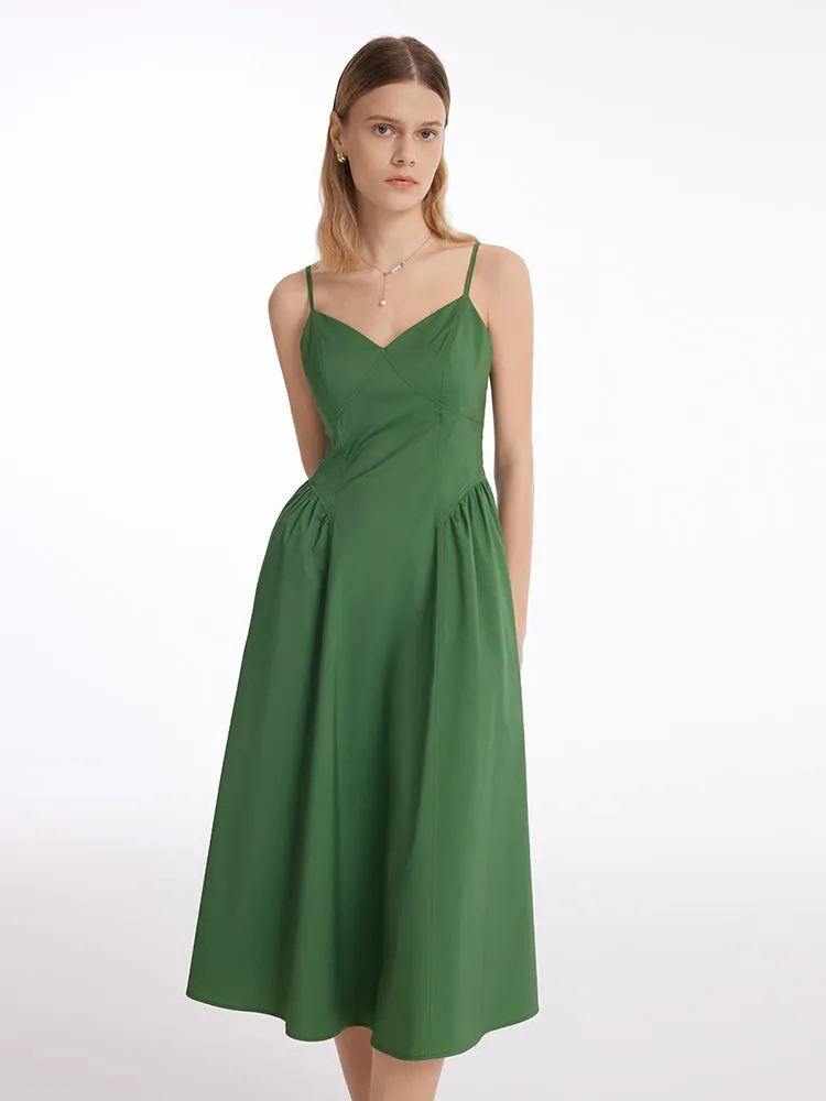 Gathered Waist Spaghetti Strap Women Midi Dress With Detachable Chest Pads sold by Goelia product image thumbnail 2