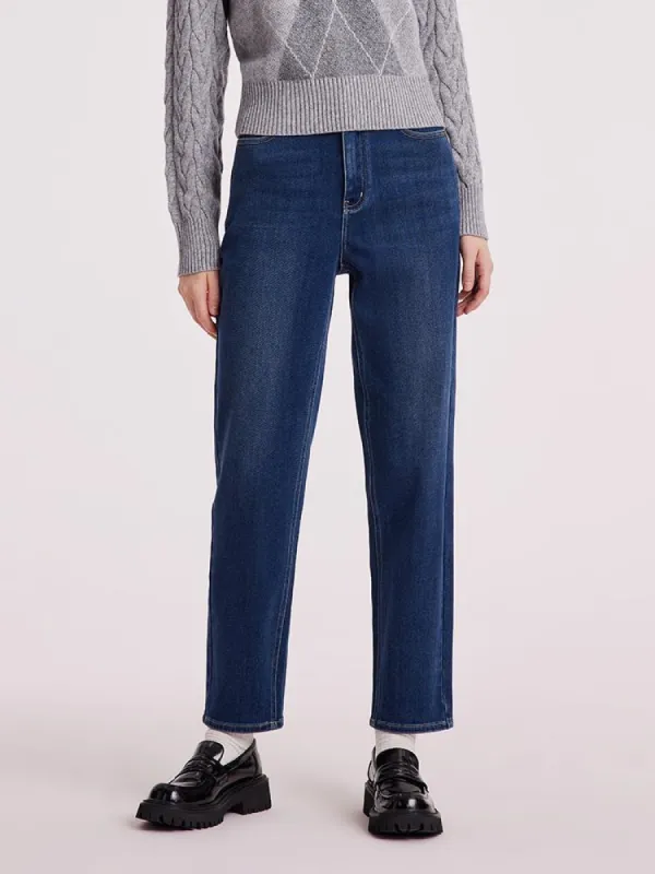 High-Waisted Ankle Length Tapered Denim Jeans sold by Goelia