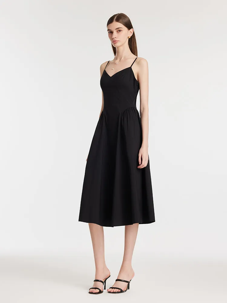 Gathered Waist Spaghetti Strap Women Midi Dress With Detachable Chest Pads sold by Goelia product image thumbnail 3