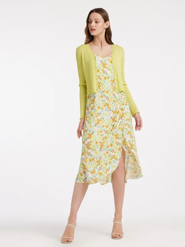 Green Knitted Long Sleeve Cardigan sold by Goelia