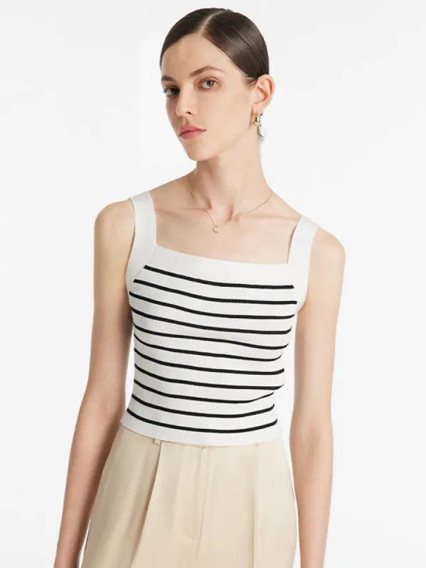 Acetate Striped Square Neck Women Knit Vest sold by Goelia