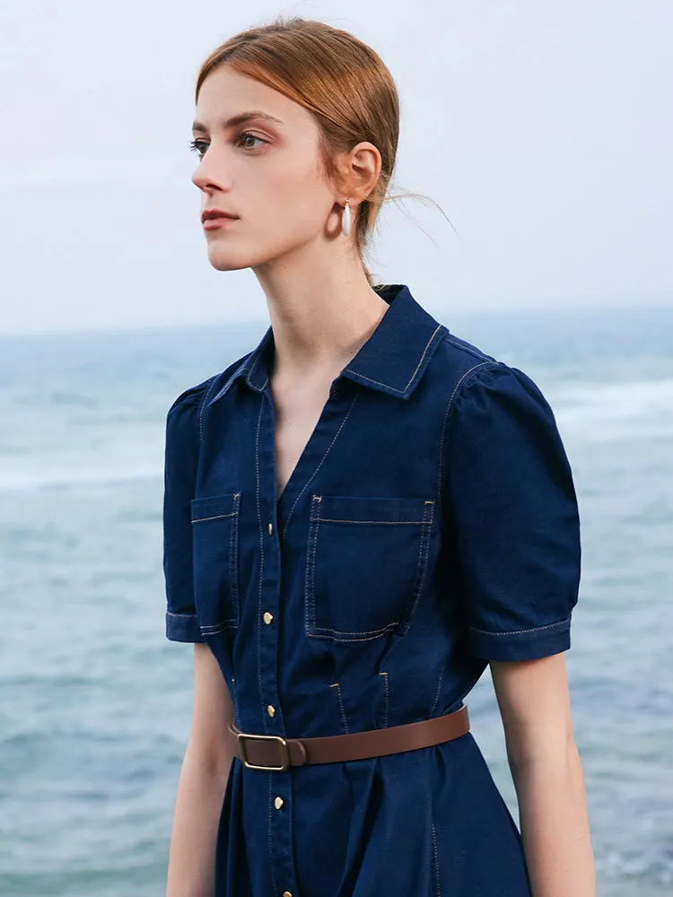 Gathered Waist Denim Mini Dress sold by Goelia product image thumbnail 4