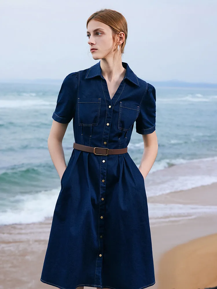 Gathered Waist Denim Mini Dress sold by Goelia product image thumbnail 3
