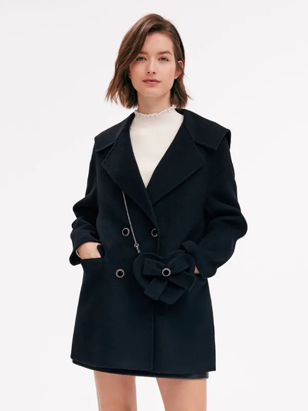 Double-Breasted Wool Women Coat With Heart-Shaped Bag sold by Goelia