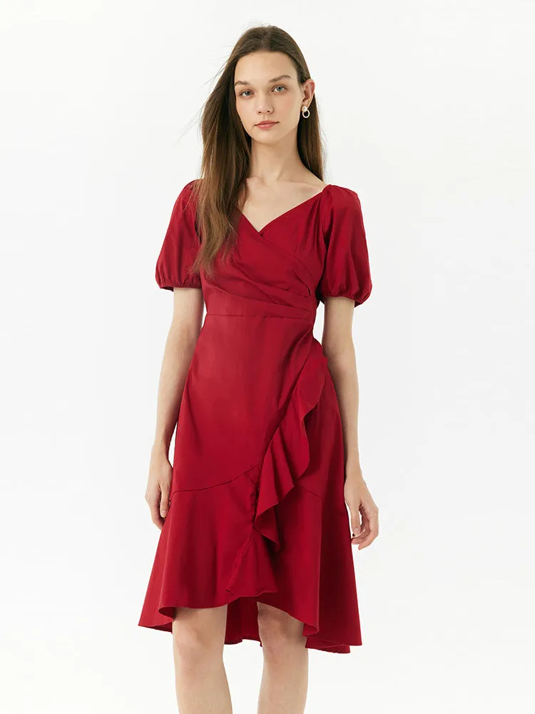 V-Neck Ruffle Cotton Midi Dress sold by Goelia product image thumbnail 2