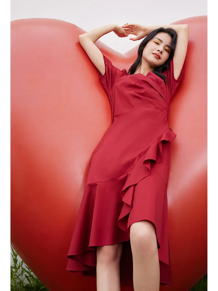 V-Neck Ruffle Cotton Midi Dress sold by Goelia product image thumbnail 3