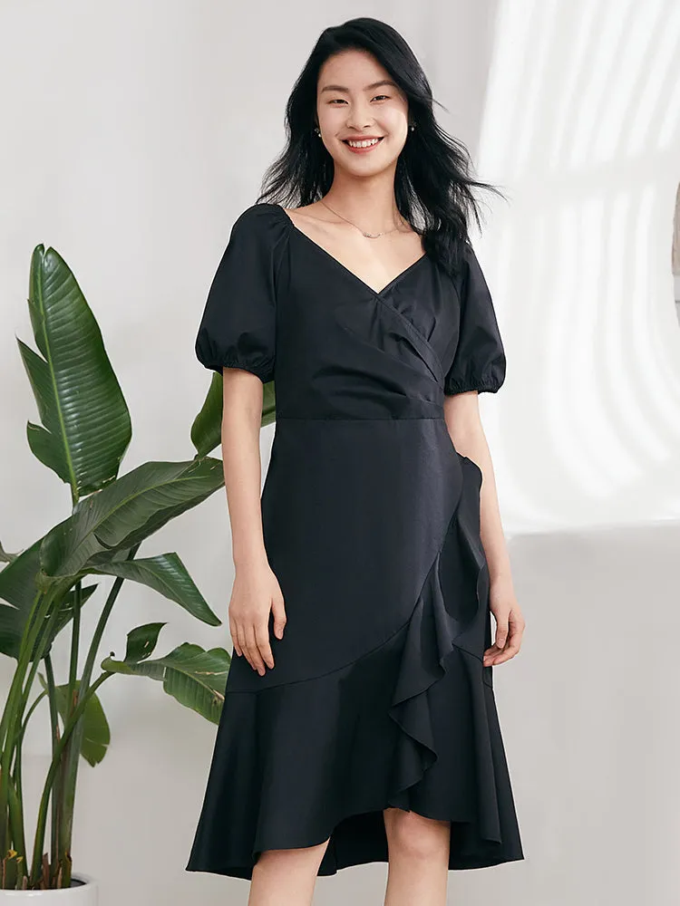 V-Neck Ruffle Cotton Midi Dress sold by Goelia product image thumbnail 4