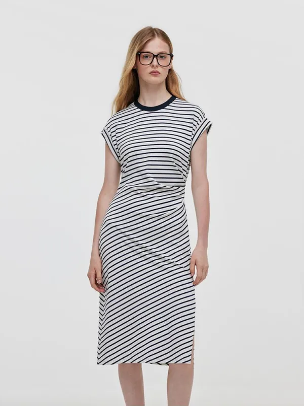 Striped Slit Ruched Women Midi Dress sold by Goelia
