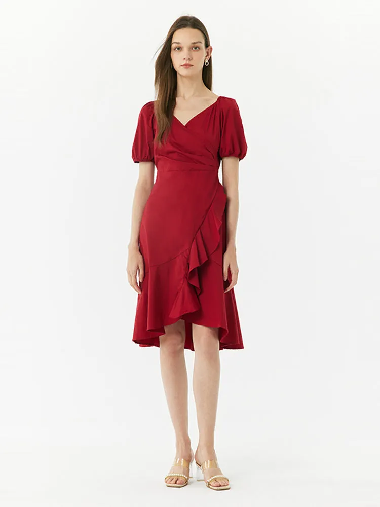 V-Neck Ruffle Cotton Midi Dress sold by Goelia
