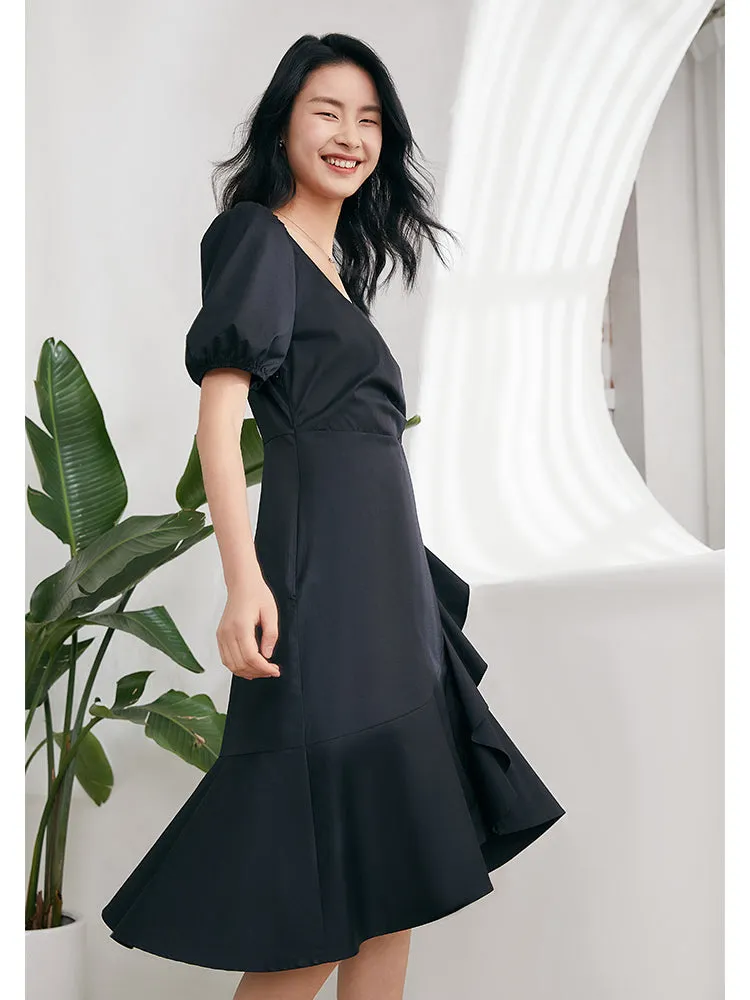 V-Neck Ruffle Cotton Midi Dress sold by Goelia product image thumbnail 5