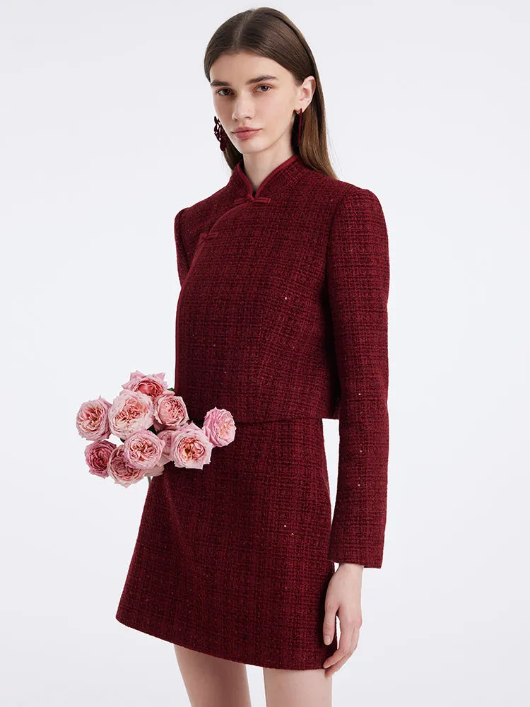 New Chinese-Style Mandarin Collar Crop Jacket And Skirt Two-Piece Set sold by Goelia