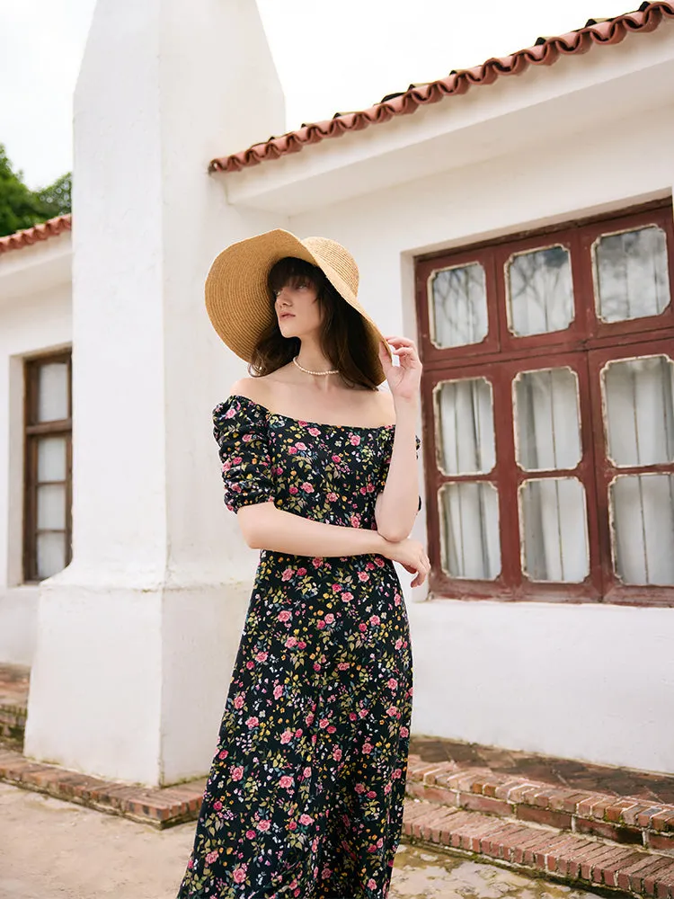 Mulberry Silk Rose Print Women Maxi Dress sold by Goelia product image thumbnail 4