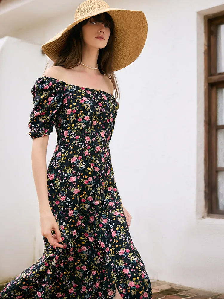 Mulberry Silk Rose Print Women Maxi Dress sold by Goelia product image thumbnail 5