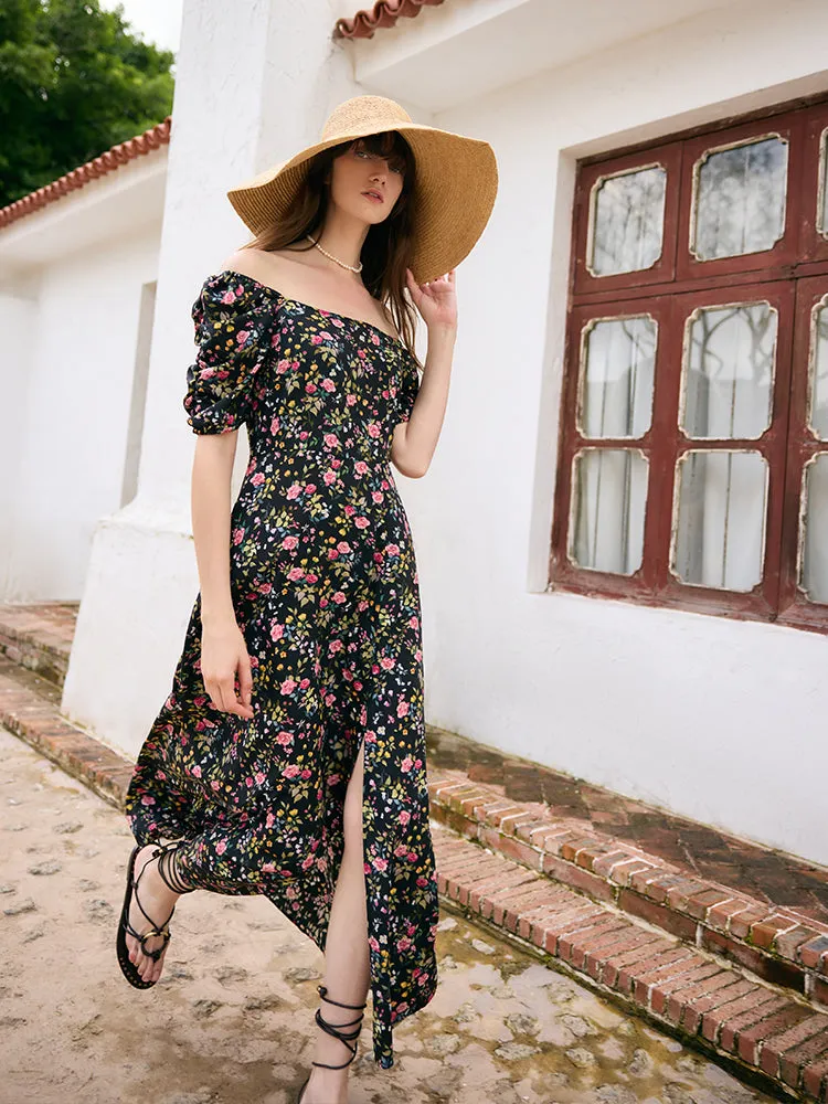 Mulberry Silk Rose Print Women Maxi Dress sold by Goelia product image thumbnail 3