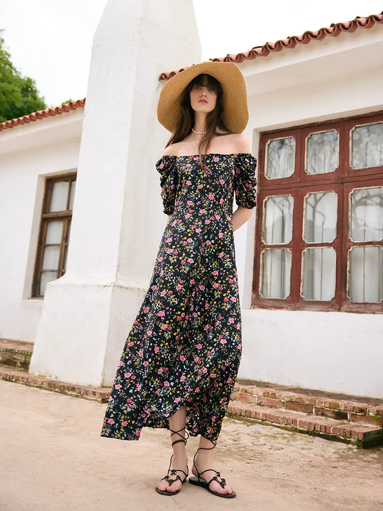 Mulberry Silk Rose Print Women Maxi Dress sold by Goelia product image thumbnail 2