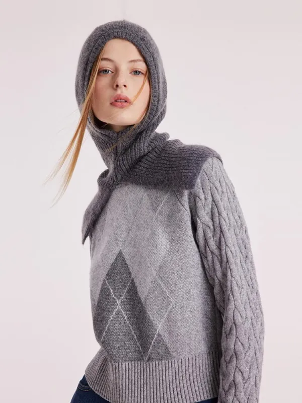 Grey Wool Jacquard Women Sweater sold by Goelia