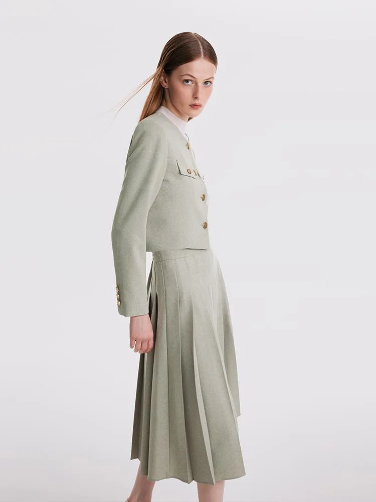 College Style Short Jacket And Pleated Long Skirt Two-Piece Set sold by Goelia product image thumbnail 5
