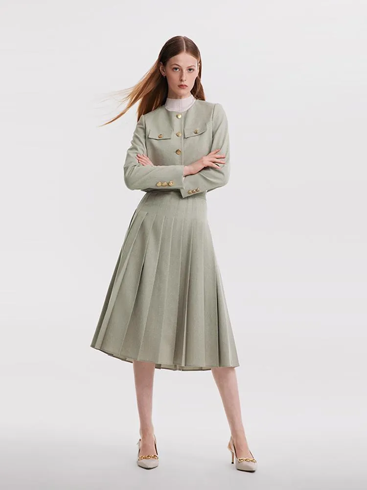 College Style Short Jacket And Pleated Long Skirt Two-Piece Set sold by Goelia product image thumbnail 2