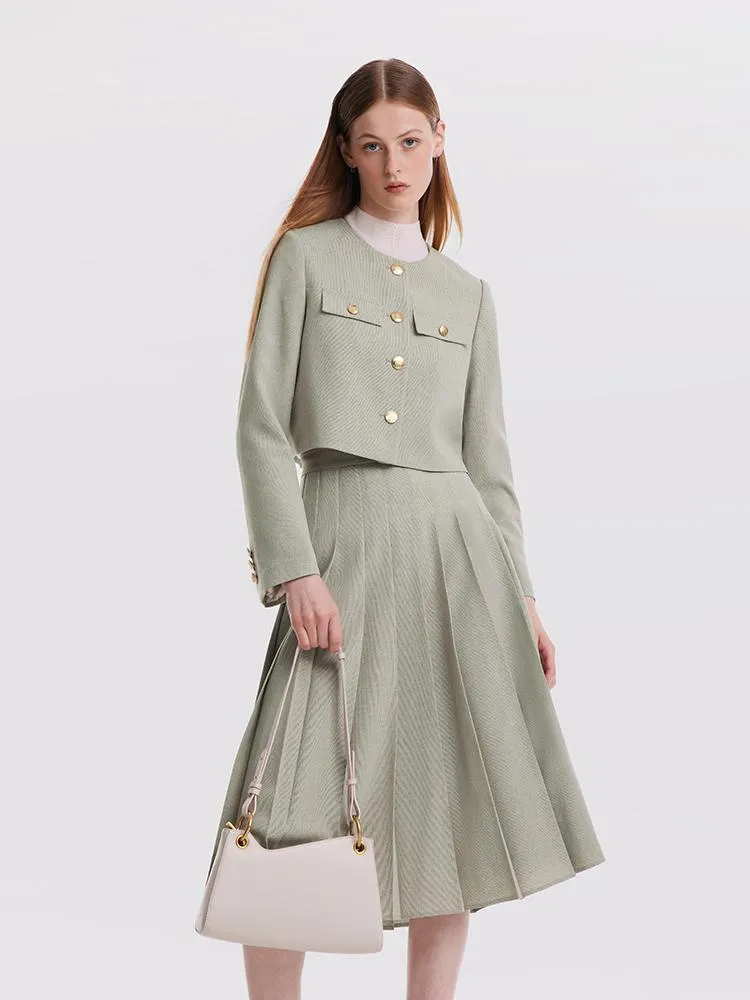 College Style Short Jacket And Pleated Long Skirt Two-Piece Set sold by Goelia product image thumbnail 3