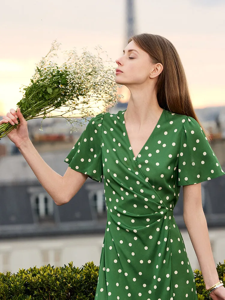 19 Momme Mulberry Silk Polka Dots Print Ruffle Women Mini Dress With Scrunchie sold by Goelia product image thumbnail 4