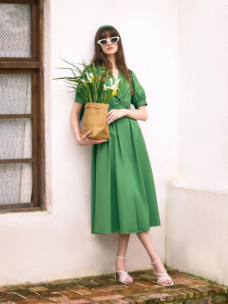 V-Neck Knotted Women Midi Dress sold by Goelia product image thumbnail 2