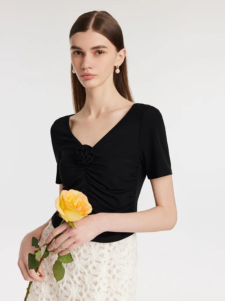 Ruched Women Knitted Top With Detachable 3D Rose sold by Goelia product image thumbnail 5