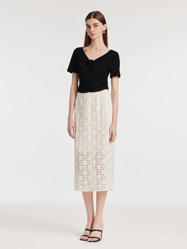 Ruched Women Knitted Top With Detachable 3D Rose sold by Goelia product image thumbnail 2