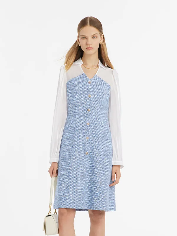 V-Neck Patchwork Single-Breasted Women Mini Dress sold by Goelia