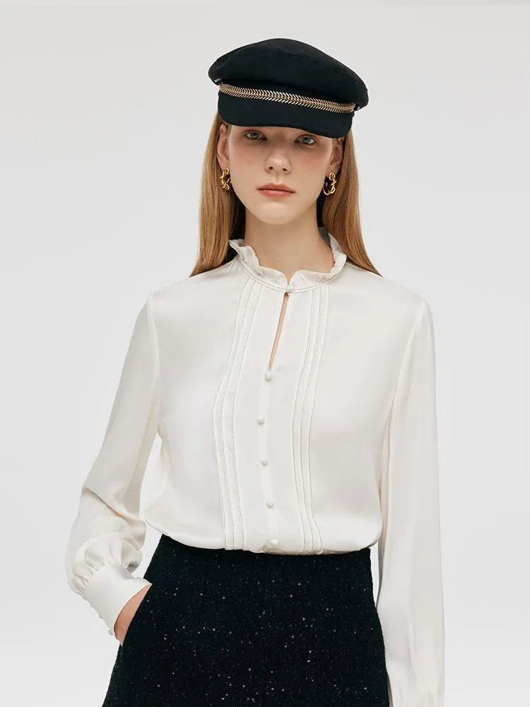 22 Momme Mulberry Silk Ruffle Collar Women Blouse sold by Goelia