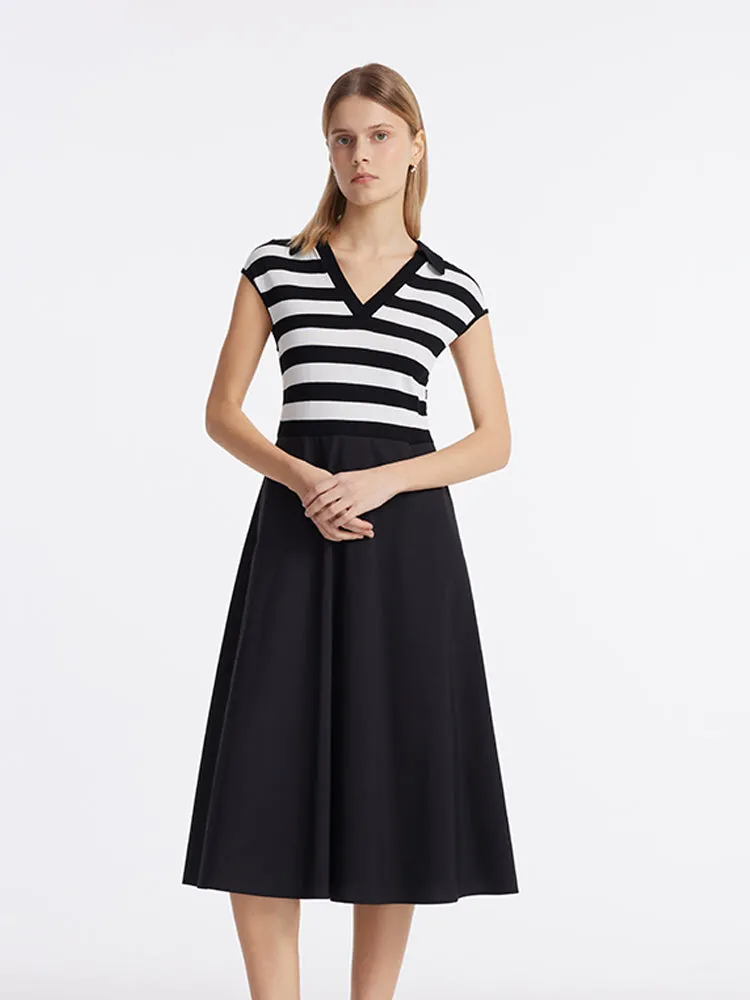 Tencel Striped Patchwork Women Midi Dress sold by Goelia