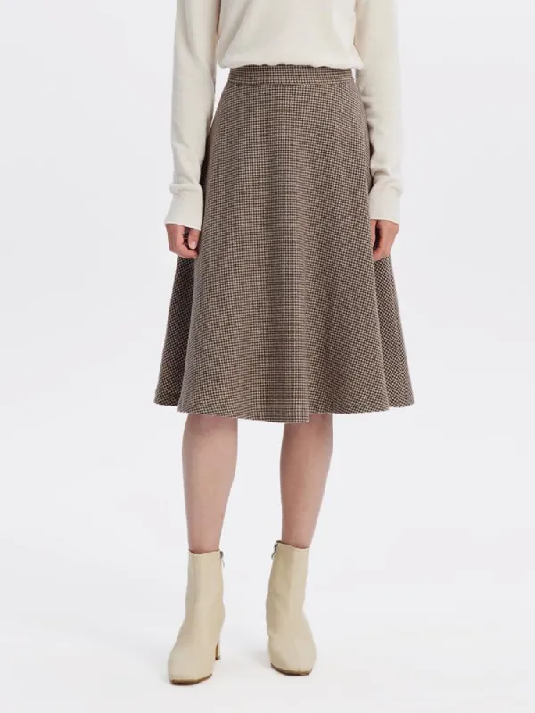 Houndstooth Washable Woolen A-Line Skirt sold by Goelia