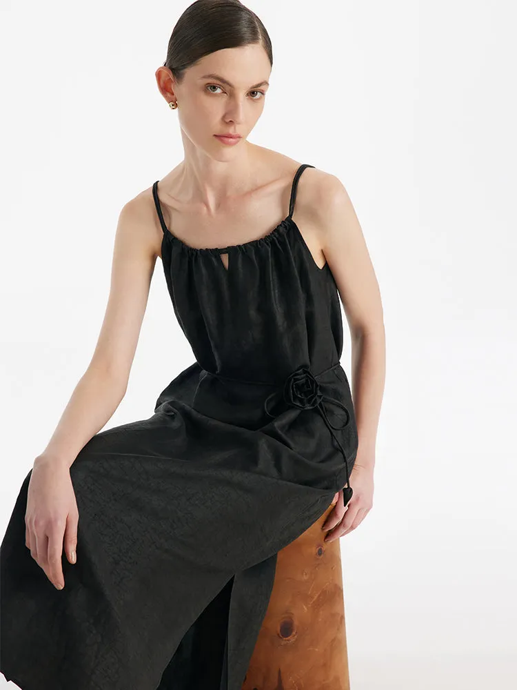 18 Momme Xiang Yun Silk Women Spaghetti Strap Maxi Dress With 3D Rose Belt sold by Goelia