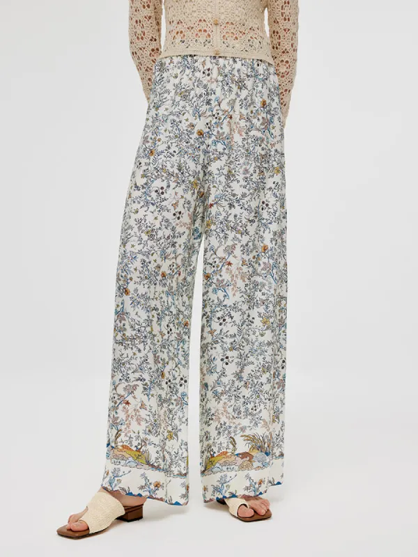 19 Momme Mulberry Silk Seamless Print Women Pants With Scrunchie sold by Goelia