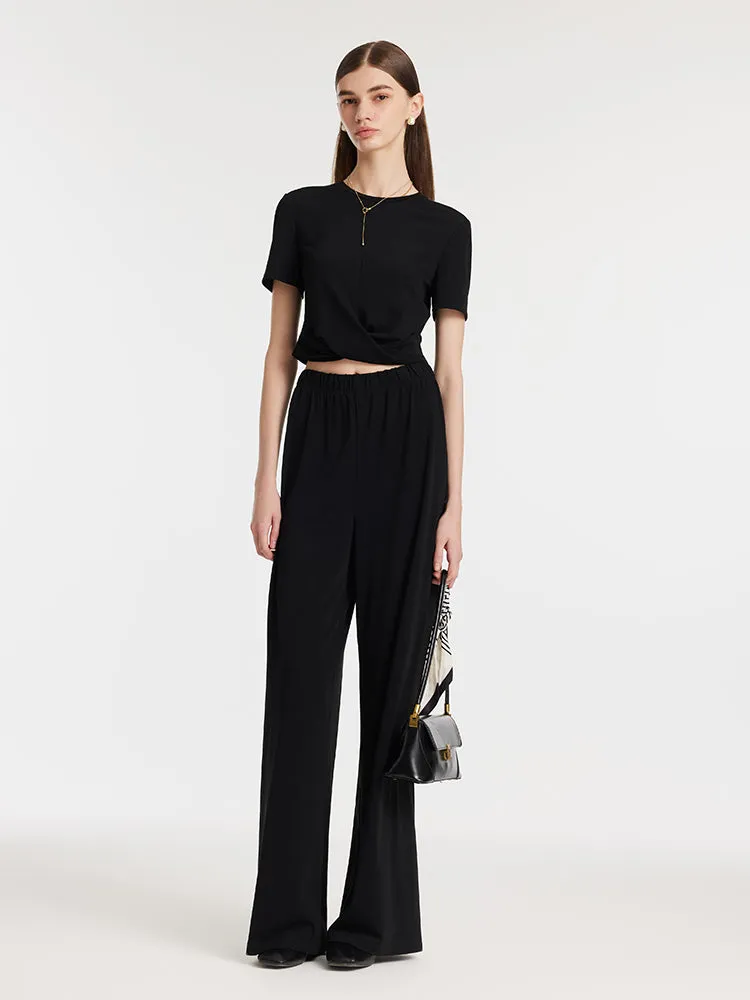 Acetate Crop T-shirt And Straight Pants Two-Piece Set sold by Goelia product image thumbnail 2