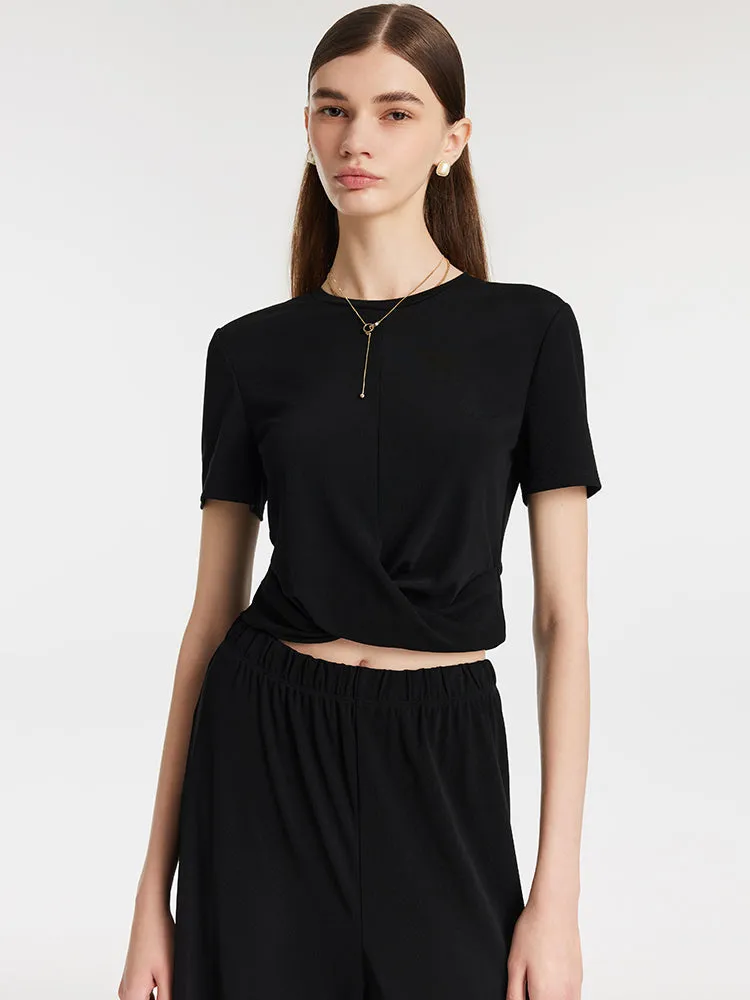 Acetate Crop T-shirt And Straight Pants Two-Piece Set sold by Goelia product image thumbnail 4