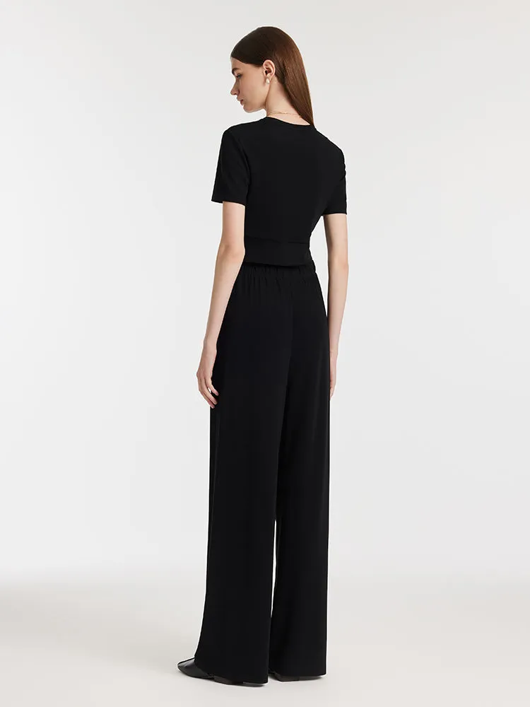 Acetate Crop T-shirt And Straight Pants Two-Piece Set sold by Goelia product image thumbnail 3