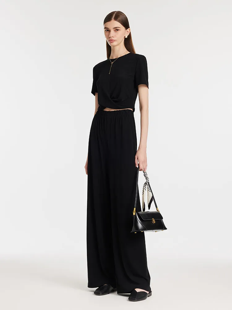 Acetate Crop T-shirt And Straight Pants Two-Piece Set sold by Goelia