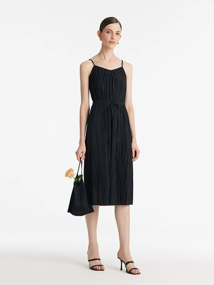 Pleated Spaghetti Strap Midi Dress And Knitted Openwork Cardigan Two-Piece Set sold by Goelia product image thumbnail 2