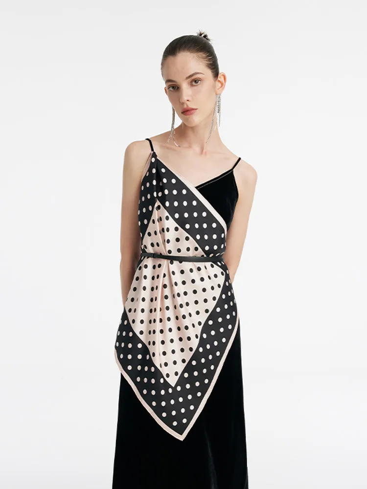 Black And Pink Polka Dots Printed 90 Square Pure Silk Scarf sold by Goelia product image thumbnail 3