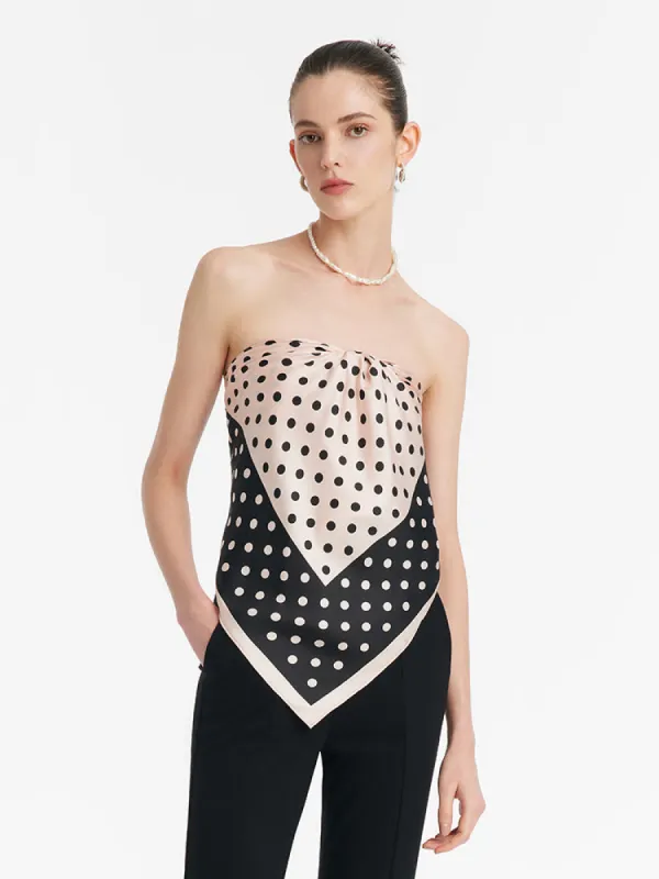Black And Pink Polka Dots Printed 90 Square Pure Silk Scarf sold by Goelia