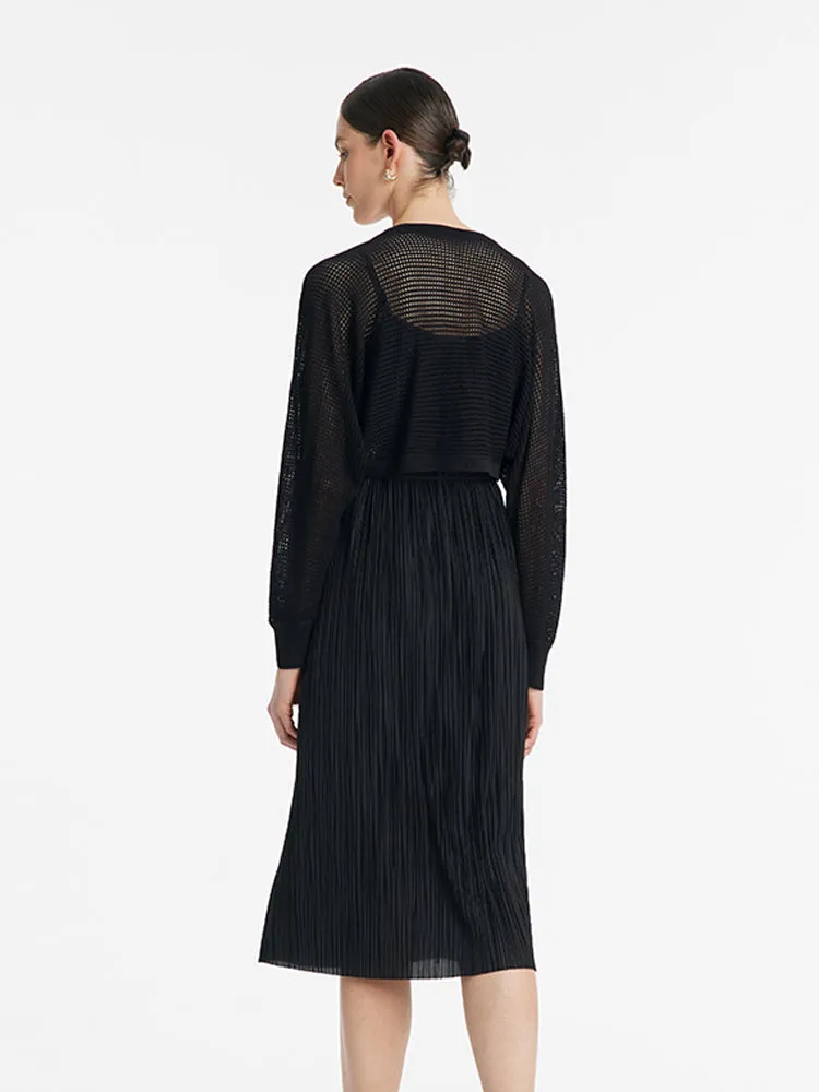 Pleated Spaghetti Strap Midi Dress And Knitted Openwork Cardigan Two-Piece Set sold by Goelia product image thumbnail 5