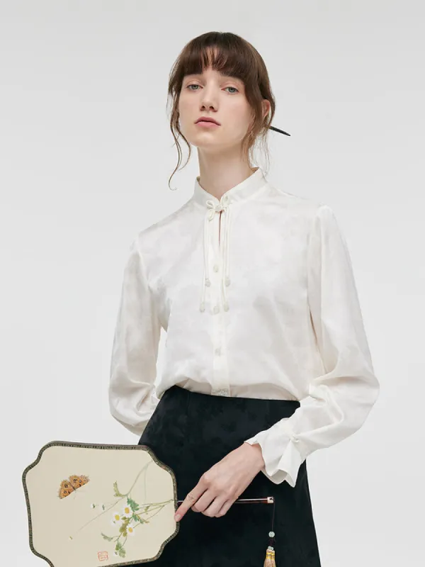 Jacquard Mandarin Collared Women Shirt sold by Goelia
