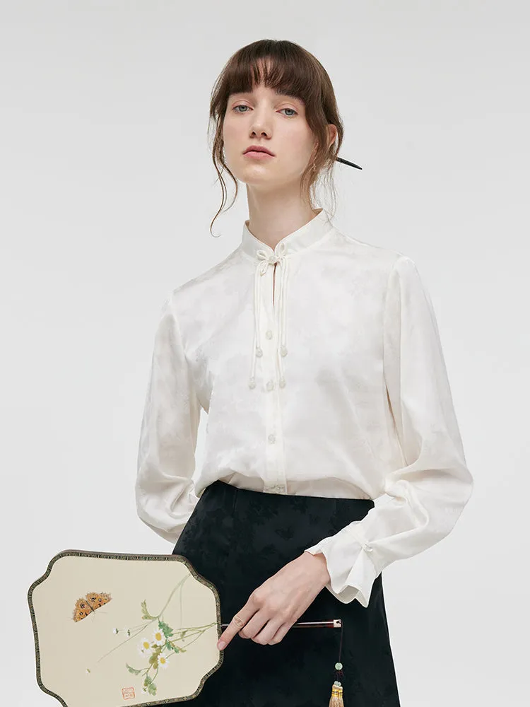 Jacquard Mandarin Collared Women Shirt sold by Goelia